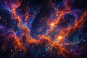 Fototapeta premium Infinite nebula galaxy background with cosmic dust clouds and stellar formations in deep space