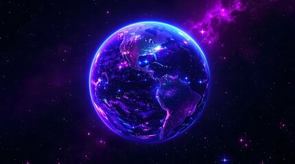 Obraz premium Cosmic Earth A Vibrant, Neon-Lit Vision of Our Planet in Space