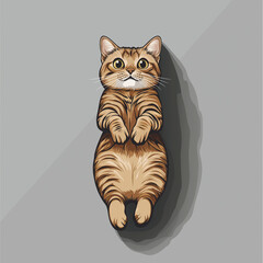 A captivating illustration of a cute tabby cat lying on a flat surface, gazing upwards with wide, innocent eyes. This heartwarming image captures the essence of feline charm.