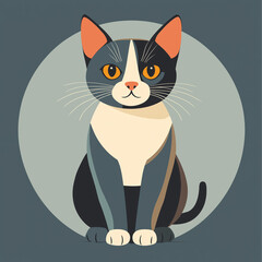 A sleek feline portrait, captured in a modern, graphic art style, exudes an aura of calm confidence. The composition is dominated by a cute cat in a soft illustration.