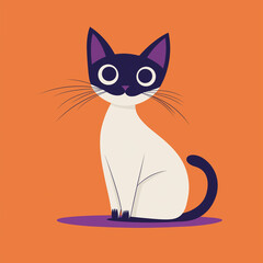 A charming illustration of a Siamese cat, with a striking color palette, sits against a vibrant backdrop, which embodies tranquility and elegance.