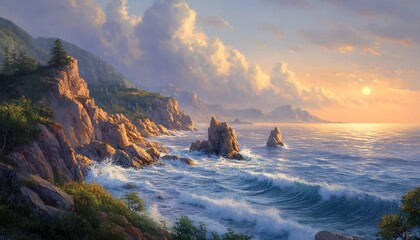 Dramatic coastal scenery at sunrise.