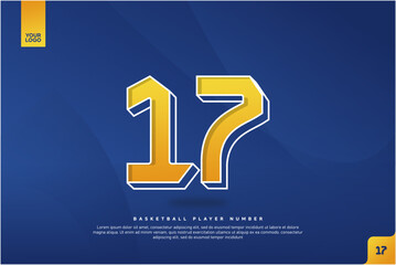Bold Number 17 in Yellow Gradient with White Outline on Blue Background for Basketball Jersey Design