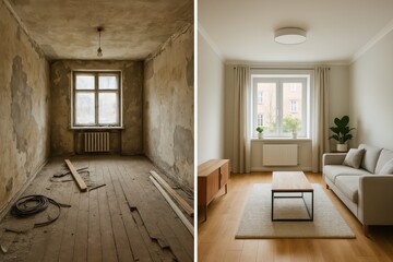 Home Renovation Transformation Showing Before and After Interior Refurbishment