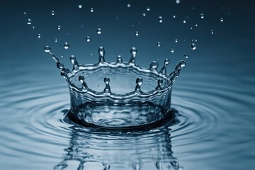 Dynamic water splash forming perfect circular crown with crystalline droplets frozen in mid-air motion