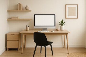 Home office interior mockup with minimalist design