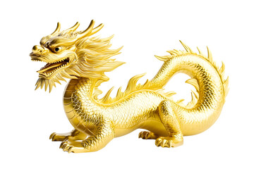 Obraz premium Chinese golden dragon isolated on white with clipping path.Golden traditional chinese dragon isolated on white background. Ai Generated Images