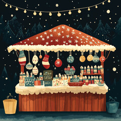 Festive Christmas Market Stall with Handmade Ornaments, Christmas Market Stalls