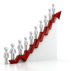 Team of stick figures climbs an arrow upward on a white background, for presentation  high resolution   for isolate image