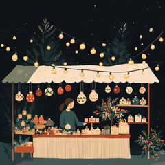 Festive Christmas Market Stall with Handmade Ornaments, Christmas Market Stalls