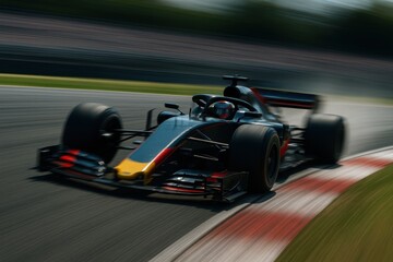 Dynamic racing car in high-speed motion with blur effects and competitive energy