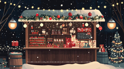 Festive Christmas Market Stall with Handmade Ornaments, Christmas Market Stalls