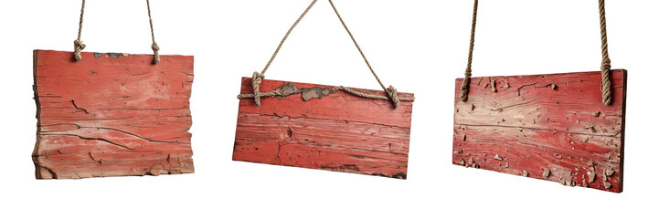 Pair of Old Red Wooden Sign board Isolated object, copy space