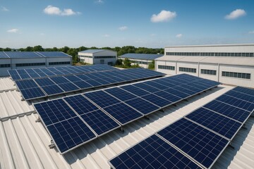Rooftop solar panels on industrial buildings for renewable energy