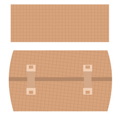 Rolled elastic bandage in skin color,
with two attached metal fasteners,
used for wounds, doctor treatment,
first aid, flat design style.
