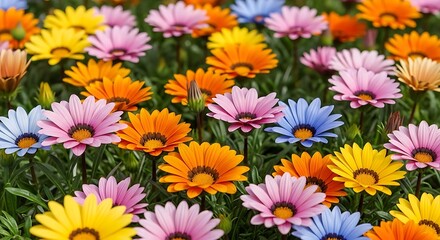 Colorful Flowers Blooming in Garden Setting on Sunny Day