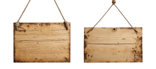 Pair of Aged Vintage Wooden Sign board Isolated object, copy space