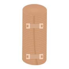 Rolled elastic bandage, skin-tone color,
features two secure metal clips,
ideal for wound care and treatment,
medical aid, flat design style.