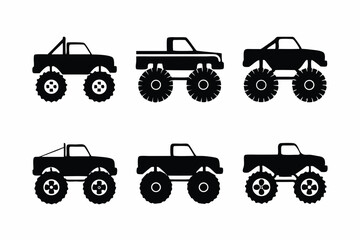 set of Monster truck icon vector silhouette illustration isolated on white background © creative