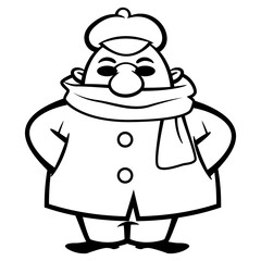 Private Investigator cartoon characters wearing newspaper boy hat, mantle, and scarf. Best for outline, logo, and coloring book with mystery themes