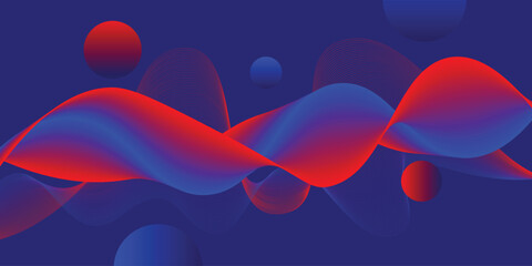 Abstract red background with blue wave circles, an artistic pattern for love and valentine's design illustration