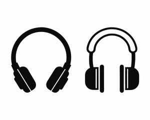 set of Headphones vector silhouette illustration isolated on white background