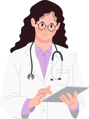 Women doctor holding digital tablet.