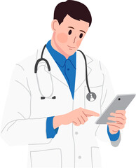 Fototapeta premium Men doctor holding digital tablet.