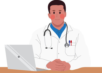 Male doctor sitting at the table.