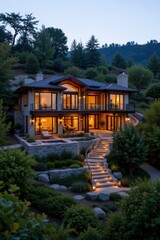 Luxury Home Exterior at Dusk