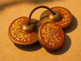 Indian Hand Cymbals (Manjira) with Ornate Designs