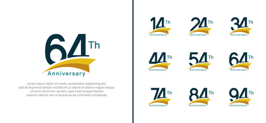 set of anniversary logo style yellow ribbon. vector design black color for celebration