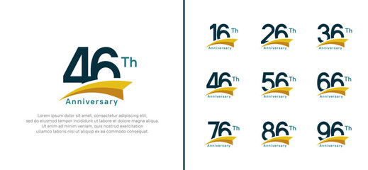 set of anniversary logo style yellow ribbon. vector design black color for celebration