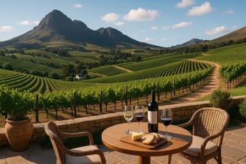 Scenic vineyard tour experience in Cape Town with rolling hills and wine tasting atmosphere