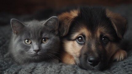 Obraz premium Resting puppy and kitten