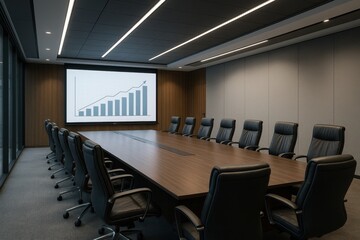 Sophisticated corporate conference room with state-of-the-art presentation technology and ergonomic seating