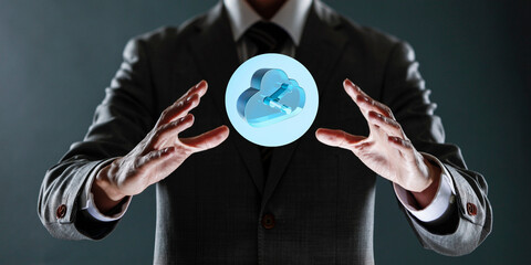 businessman holding a sphere with a globe in his hands.