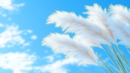 Obraz premium Pampas Grass Against a Sunny Blue Sky White Fluffy Plants and Clouds