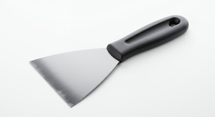 Gray metal spatula with black handle
