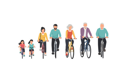 Generational Cycling: Family Bike Ride Illustration
