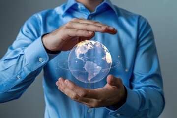 Person holding a digital representation of planet earth.
