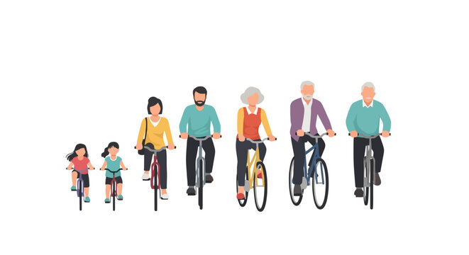Generational Cycling: Family Bike Ride Illustration