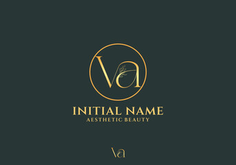 Letter Va Beauty Logo with Flourish Ornament Luxury	