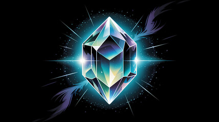 Radiant Mana Crystal Floating in Dark Void with Shifting Blue Hues and Magical Stardust Particles