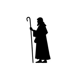 Silhouette of a shepherd with a staff in black