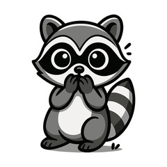 Cartoon raccoon illustrations holding hands to mouth