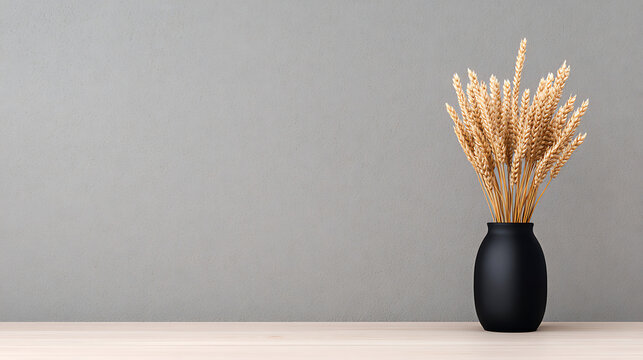 Flores secas blancas decorativas en un jarr&oacute;n negro sobre fondo gris 87293621 1