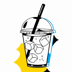 Iced Drink in Plastic Cup, Summer Beverage Illustration
