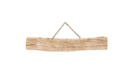 Brown wood sign hang on old metal chain  isolated on white background , clipping path