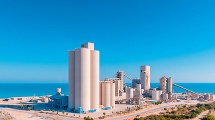 Large cement factory with massive kilns, rotating mixers, and industrial conveyor belts transporting raw materials 42702833 1